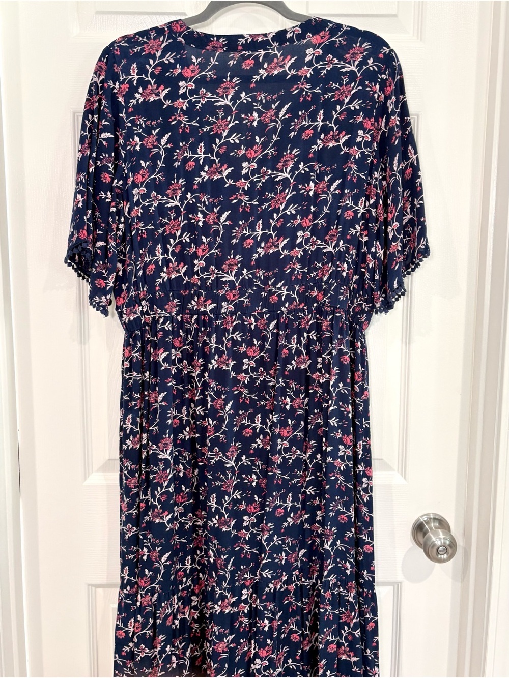 Violet Skies Boho Floral V-Neck Flowy Short Sleeve Navy Maxi Dress Women Size XL - Picture 11 of 15